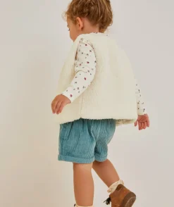 Short velours côtelé bébé fille en coton bio bleu