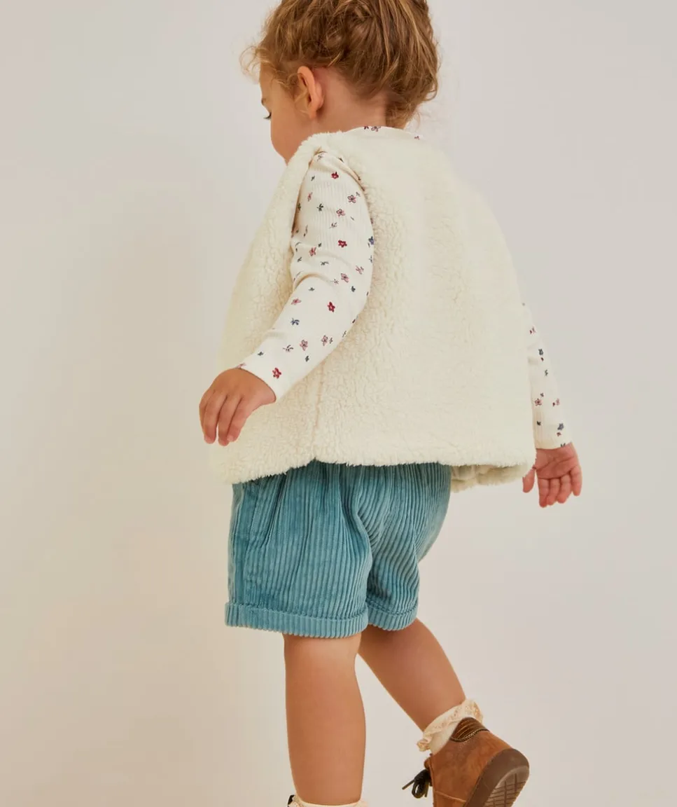 Short velours côtelé bébé fille en coton bio bleu