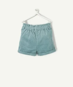 Short velours côtelé bébé fille en coton bio bleu