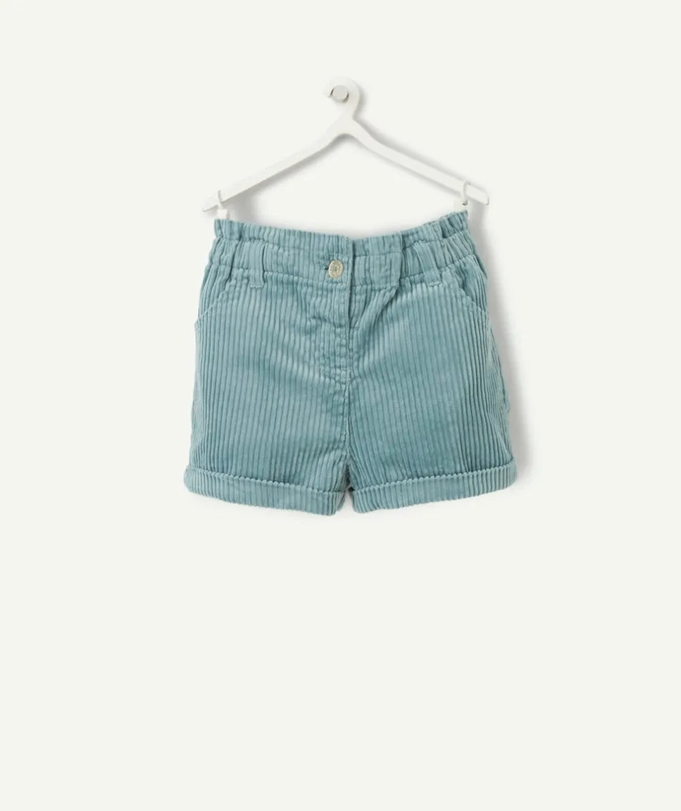 Short velours côtelé bébé fille en coton bio bleu