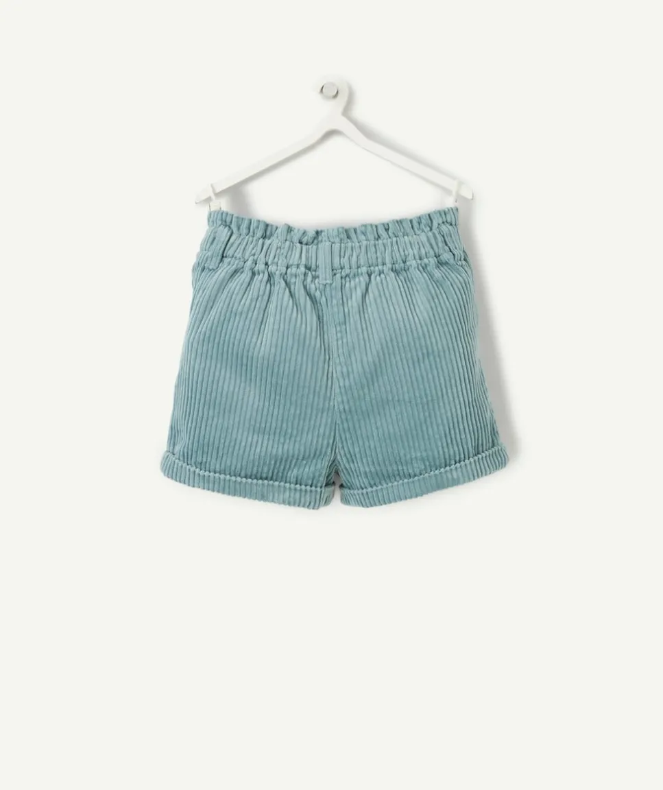 Short velours côtelé bébé fille en coton bio bleu