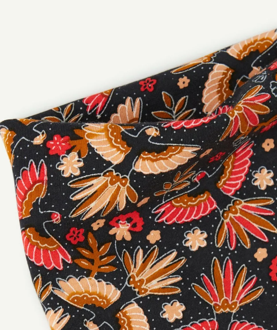 Snood fille en coton bio noir avec imprimé fleuri