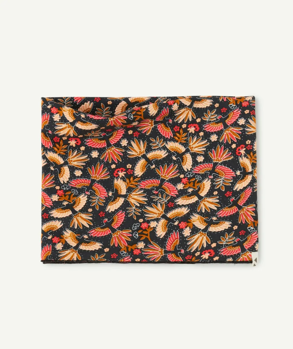 Snood fille en coton bio noir avec imprimé fleuri