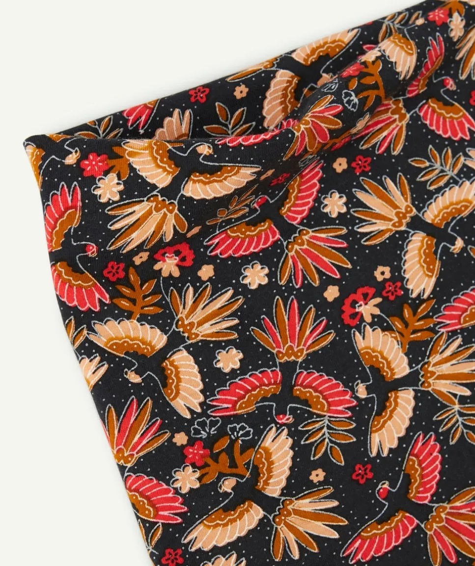 Snood fille en coton bio noir avec imprimé fleuri