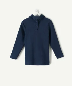 Sous-pull bébé fille bleu col volant