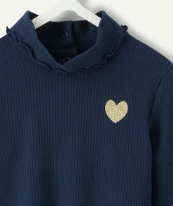 Sous-pull bébé fille bleu col volant