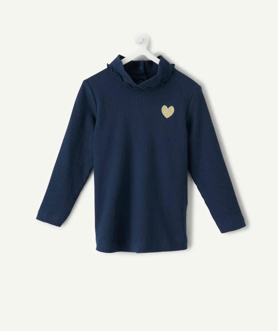 Sous-pull bébé fille bleu col volant