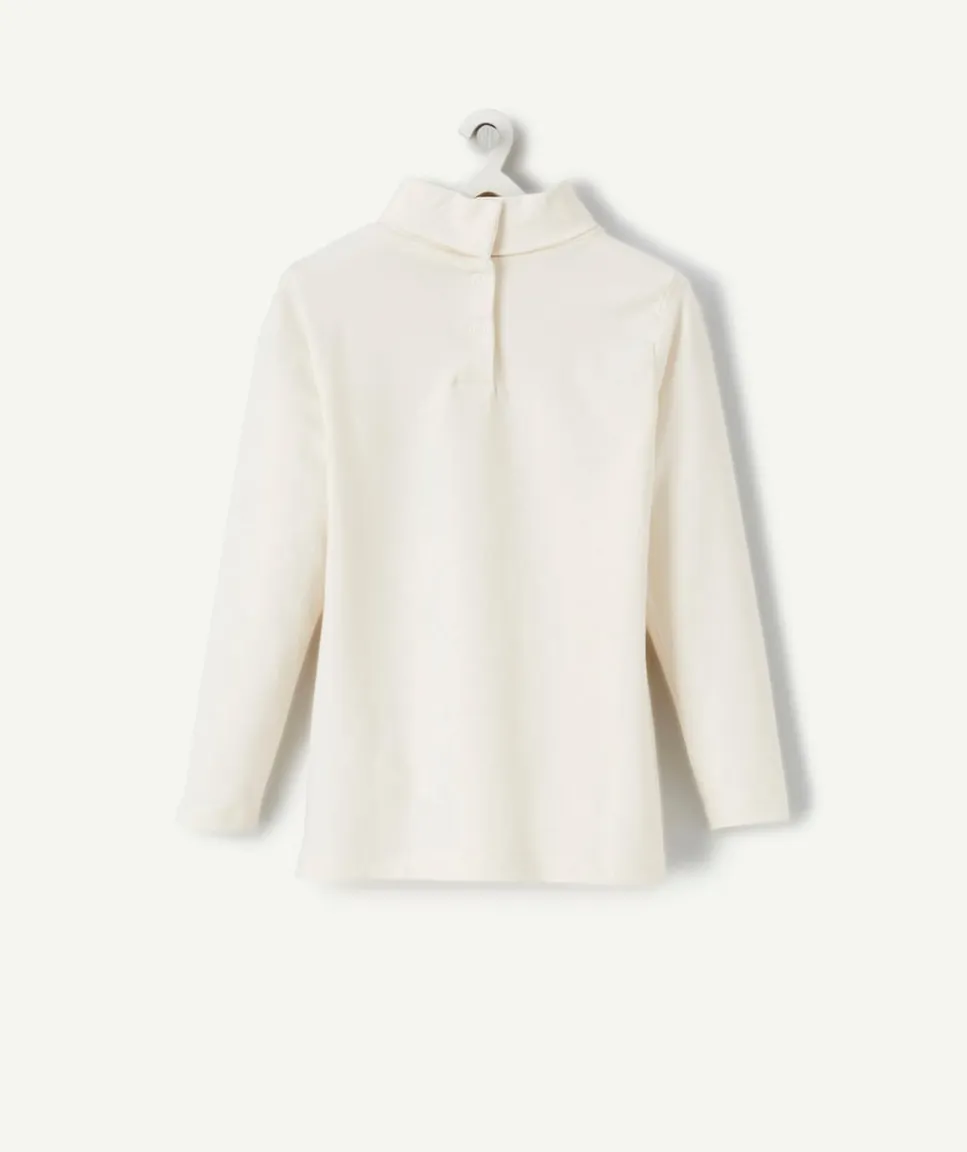 Sous-pull bébé fille col roulé en coton bio écru et message pailleté