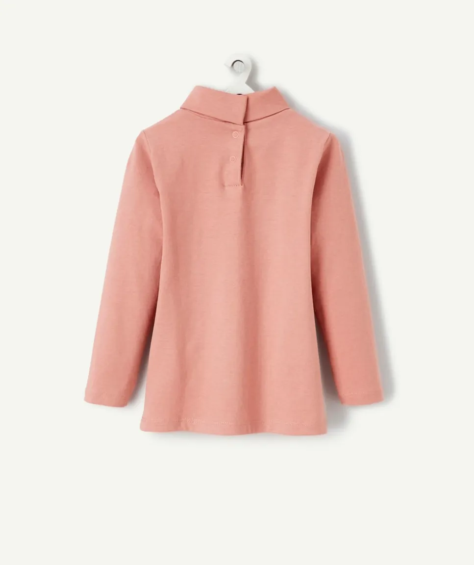 Sous-pull bébé fille col roulé en coton bio rose et message pailleté