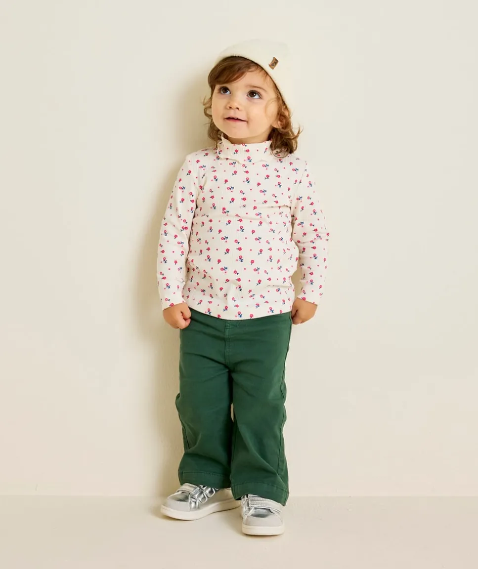 Sous-pull bébé fille en coton bio imprimé fleuri