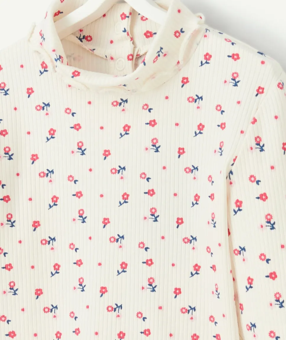 Sous-pull bébé fille en coton bio imprimé fleuri