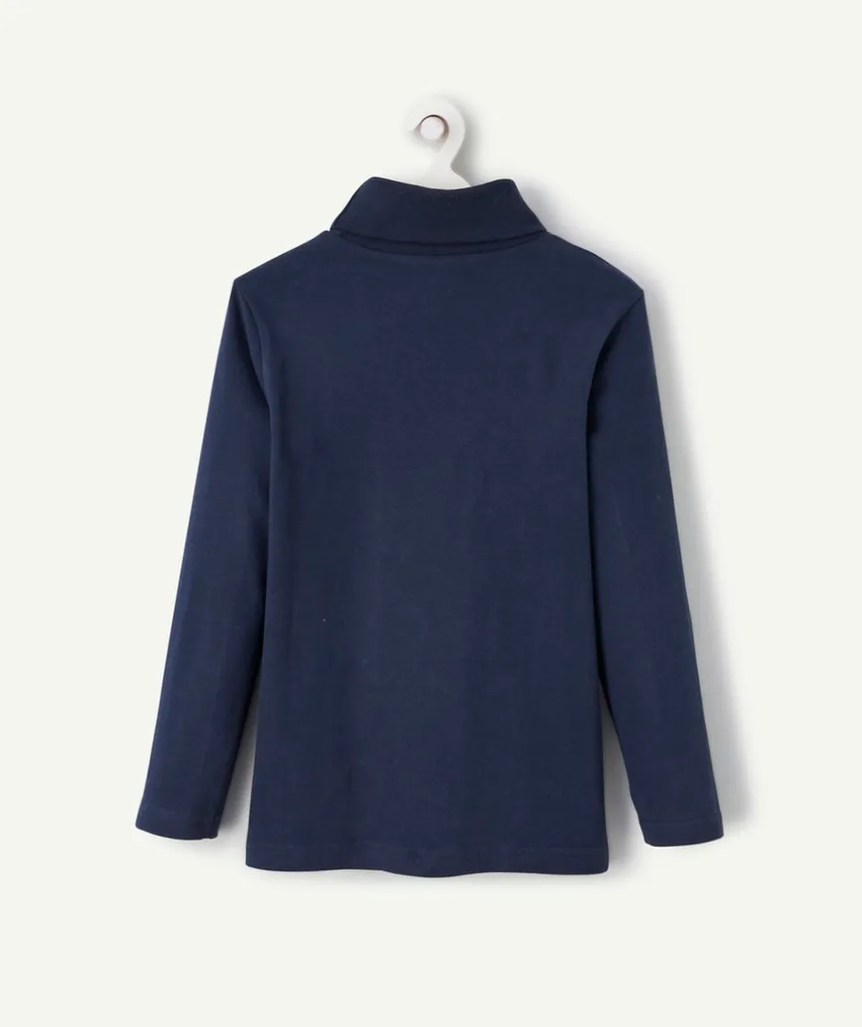 Sous-pull col roulé garçon bleu foncé en coton