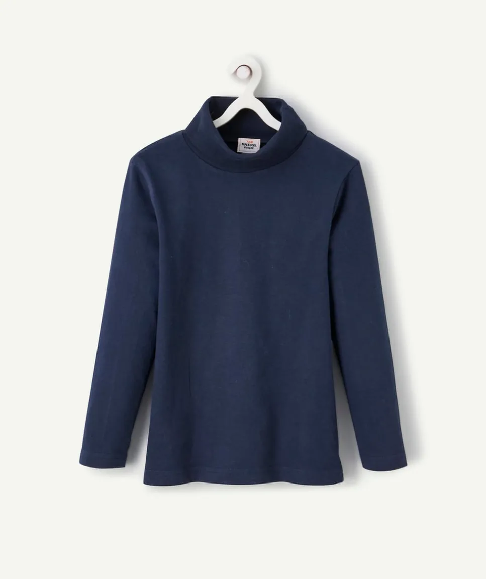 Sous-pull col roulé garçon bleu foncé en coton