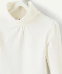 Sous-pull fille col roulé blanc uni en coton