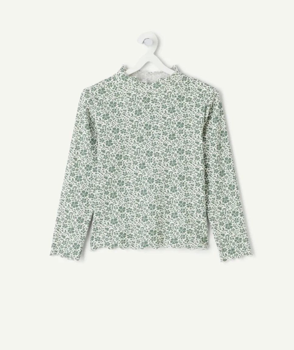 Sous-pull fille imprimé fleurs col montant
