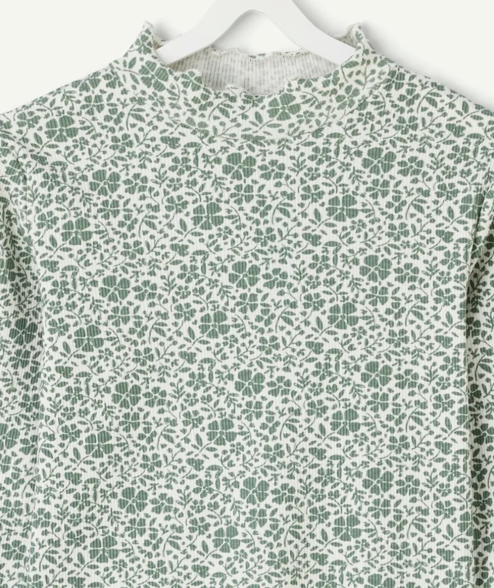 Sous-pull fille imprimé fleurs col montant