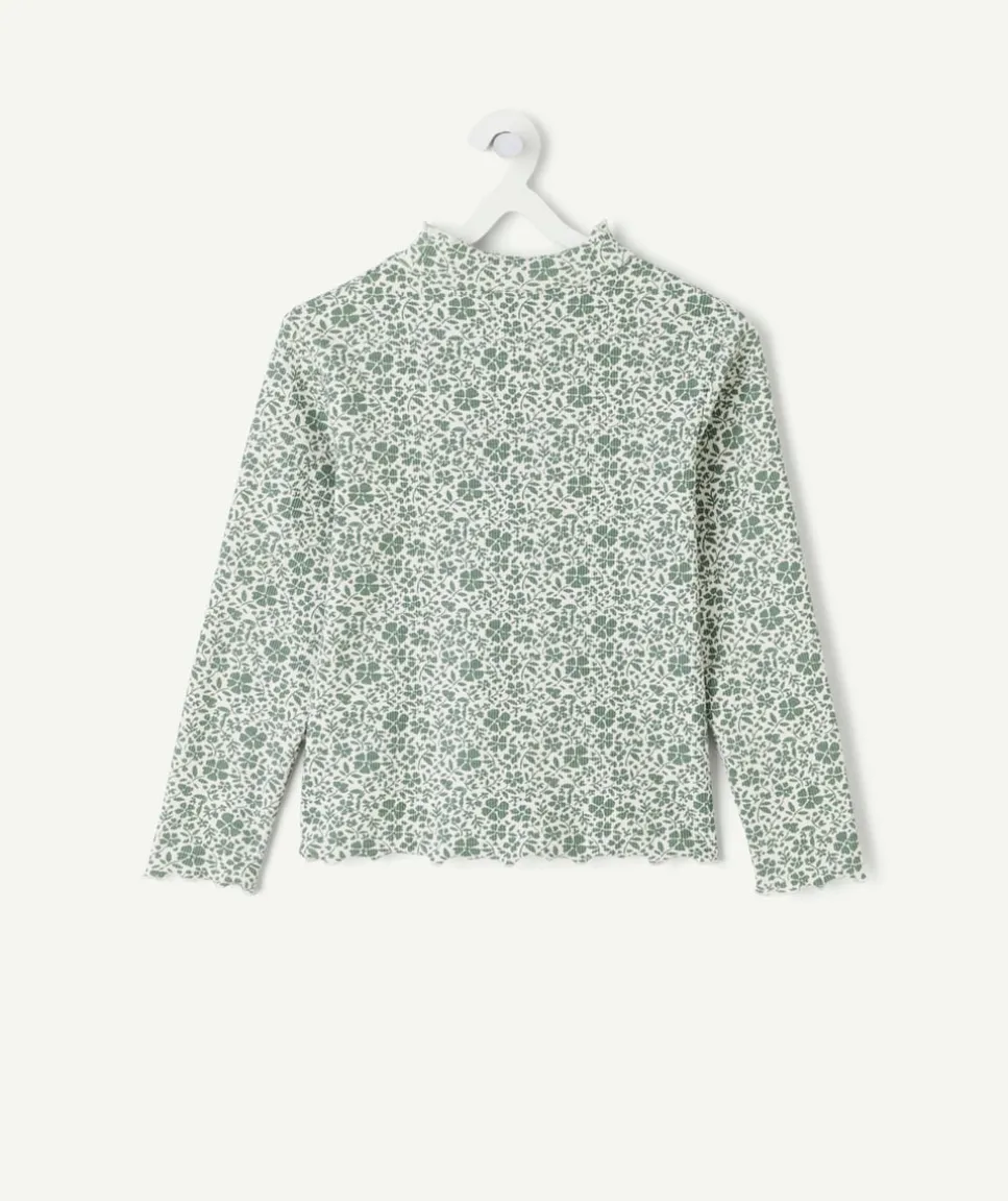 Sous-pull fille imprimé fleurs col montant