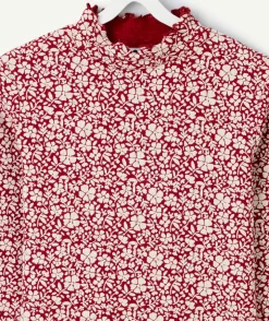 Sous-pull fille imprimé floral rouge