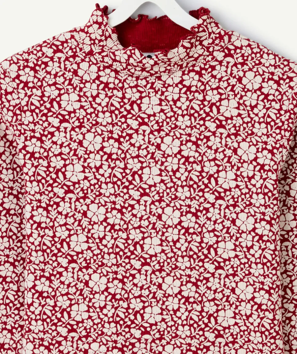 Sous-pull fille imprimé floral rouge