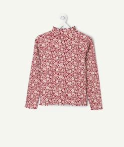 Sous-pull fille imprimé floral rouge