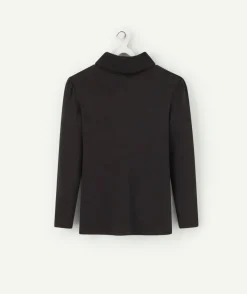 Sous-pull noir uni fille manches longues et col roulé
