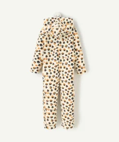 Suprpyjama polaire fille écru avec son imprimé pattes de léopard