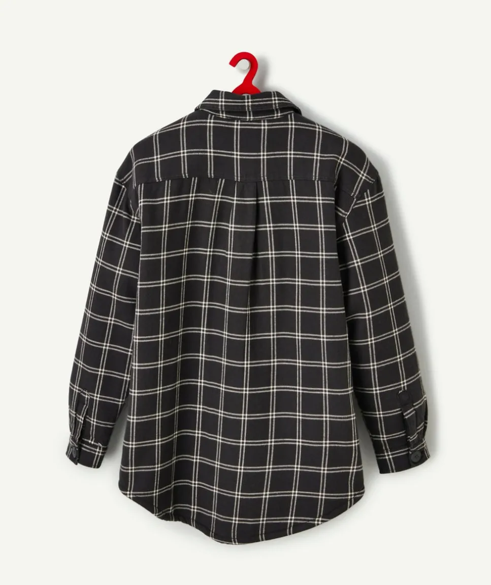 Surchemise à carreaux fille doublée sherpa gris foncé