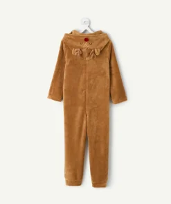 Surpyjama chaud effet velours garçon marron à capuche noël