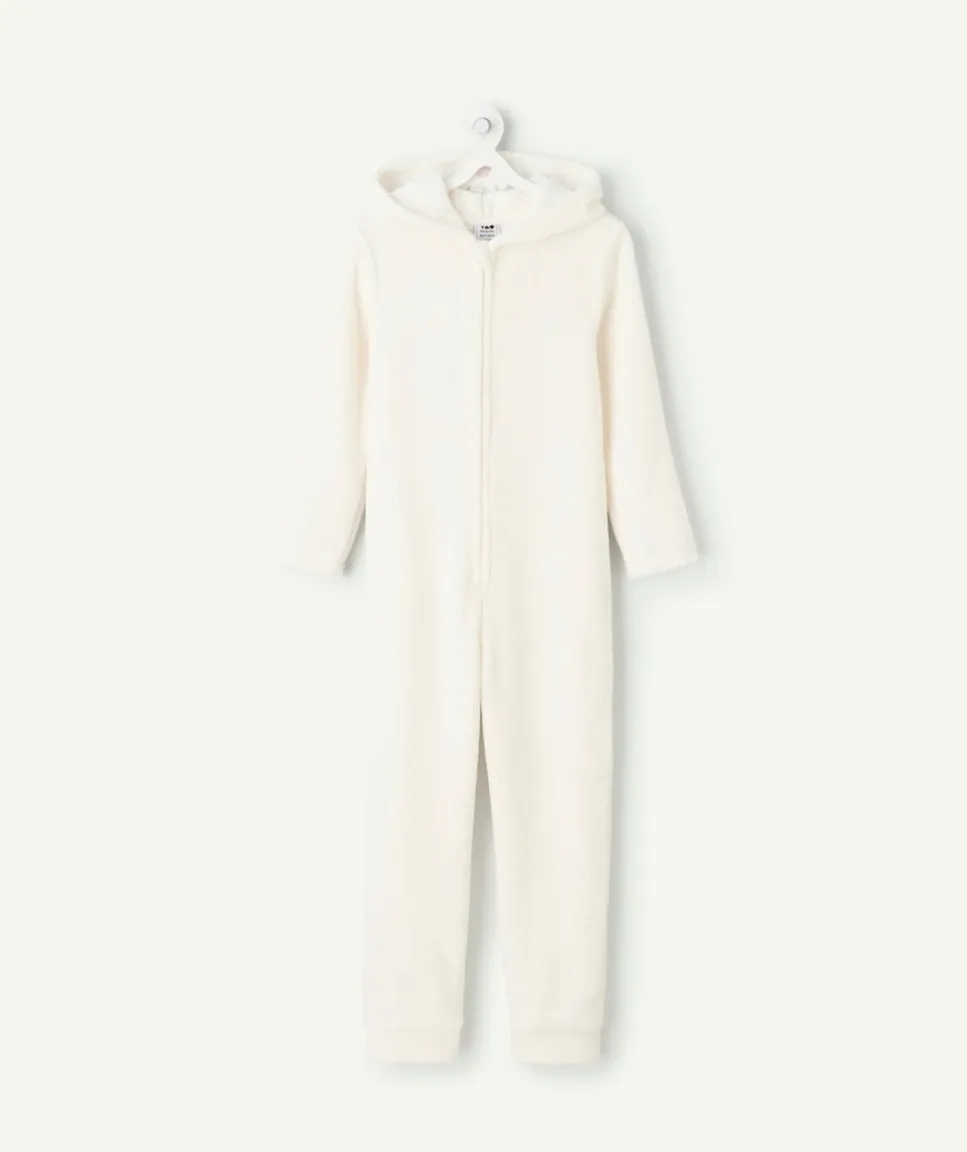 Surpyjama chaud effet velours renne fille blanc à capuche noël