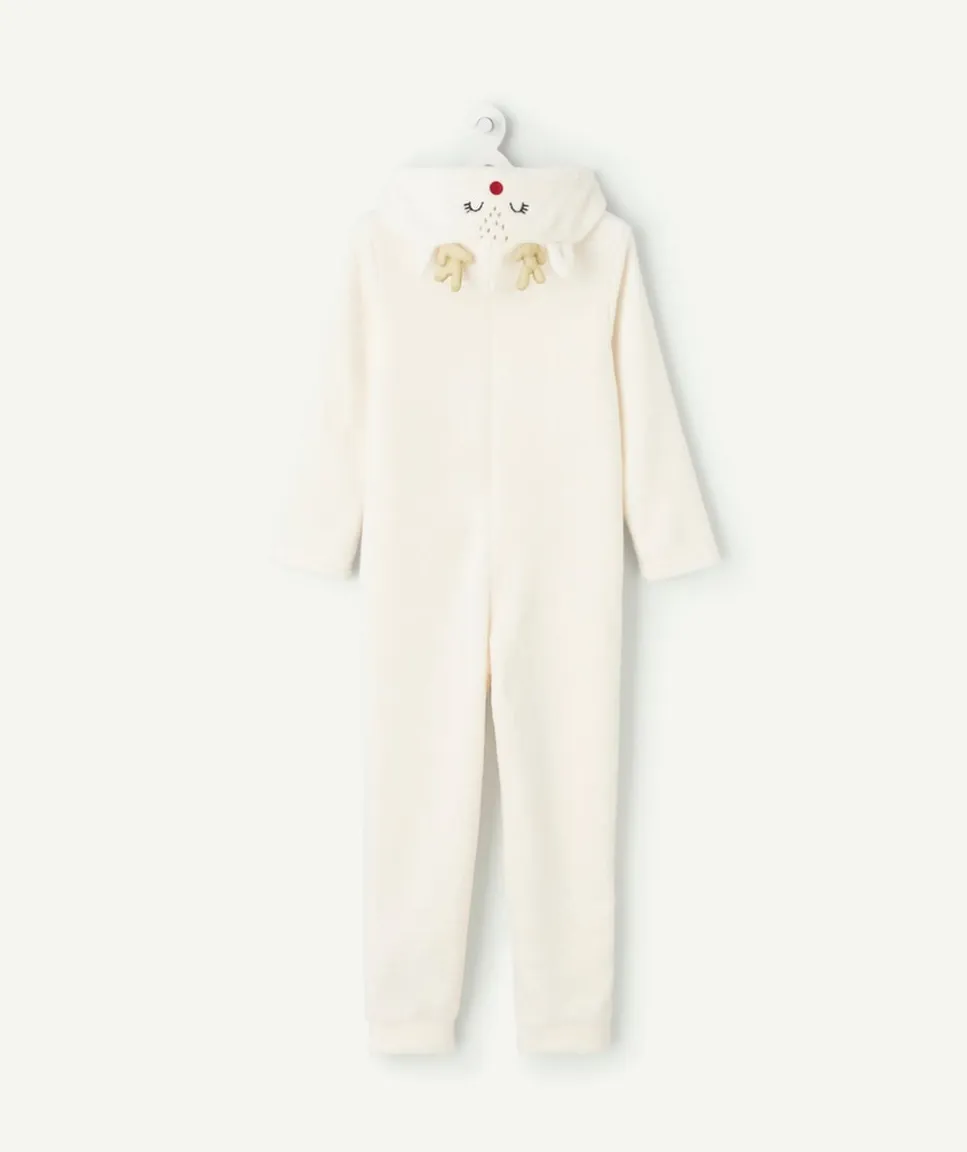 Surpyjama chaud effet velours renne fille blanc à capuche noël