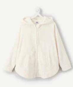 Surpyjama polaire fille zippé écru à capuche
