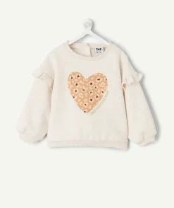 Sweat bébé fille beige imprimé coeur