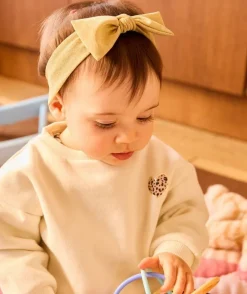 Sweat bébé fille écru cœur léopard