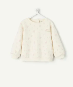 Sweat bébé fille écru imprimé fleurs