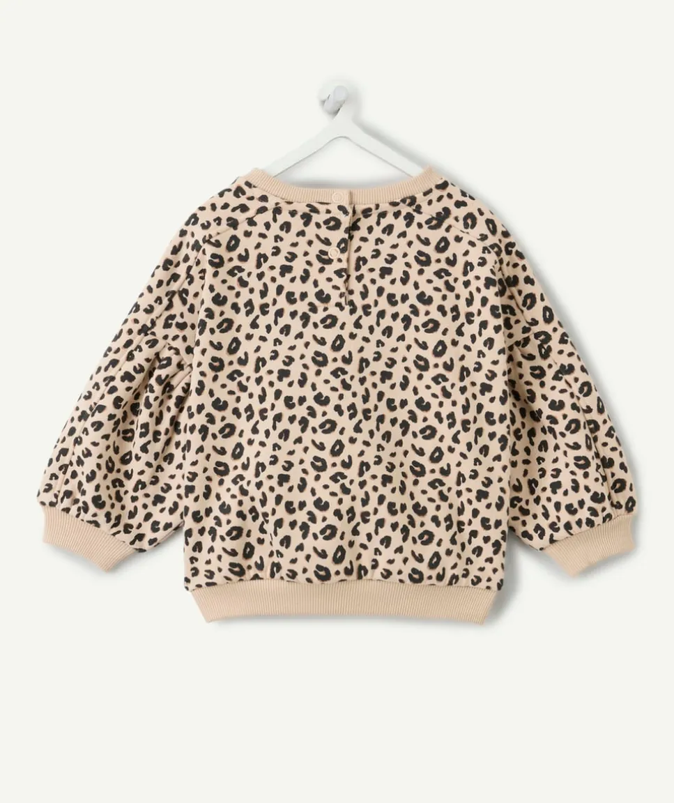 Sweat bébé fille imprimé léopard manches bouffantes