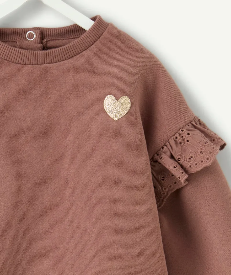 Sweat bébé fille marron uni avec volants