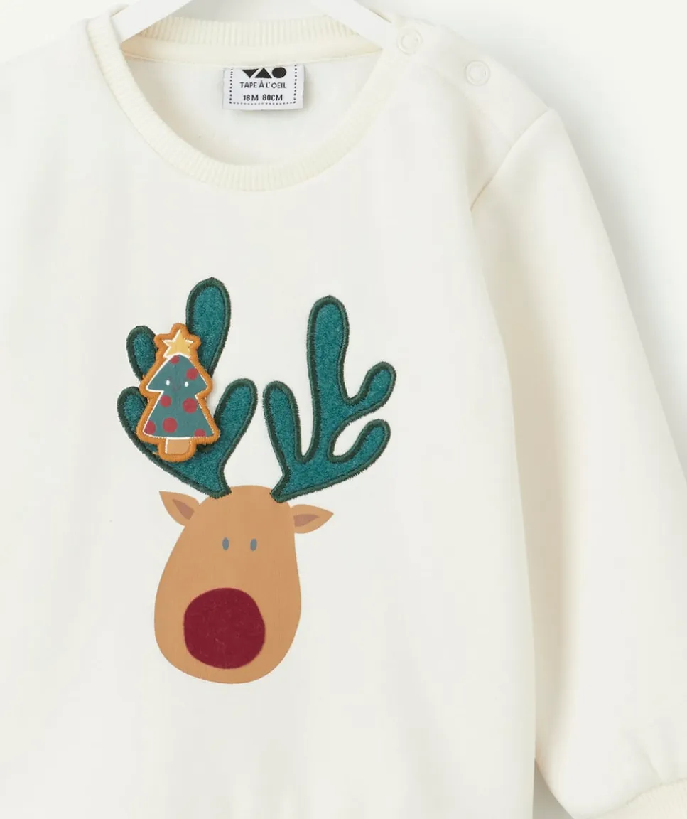 Sweat bébé garçon blanc imprimé renne