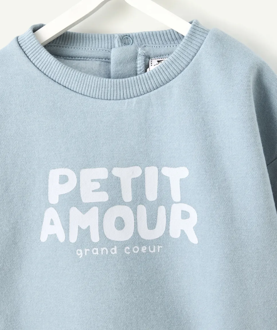 Sweat bébé garçon bleu imprimé message