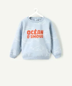 Sweat bébé garçon bleu imprimé océan