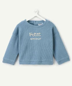 Sweat bébé garçon bleu message brodé