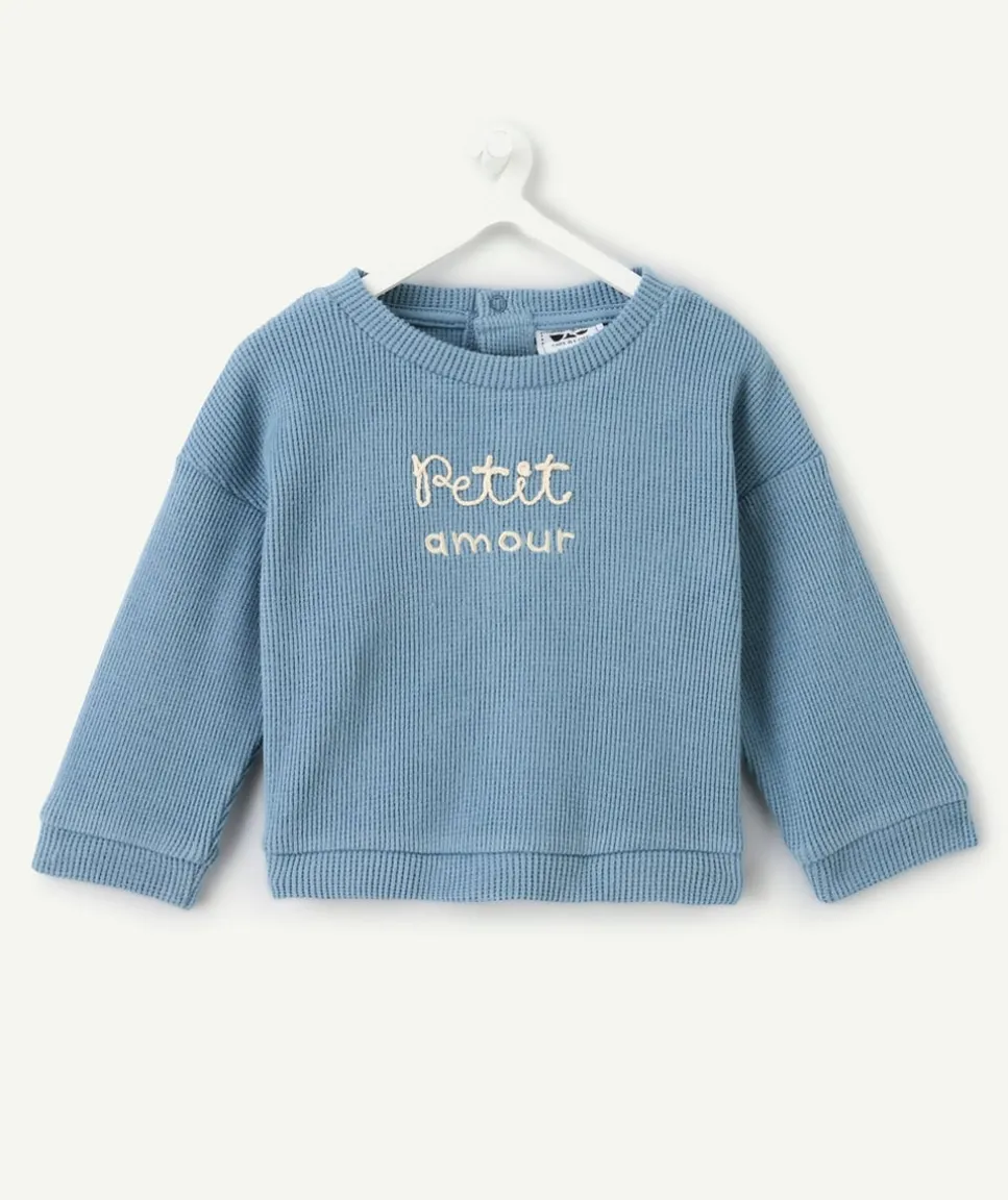 Sweat bébé garçon bleu message brodé