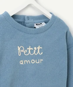 Sweat bébé garçon bleu message brodé