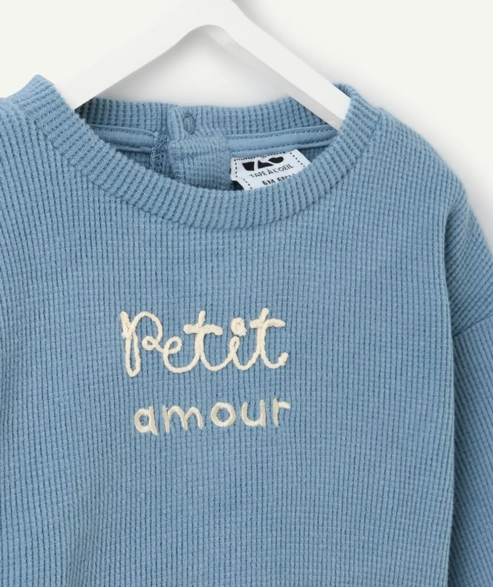 Sweat bébé garçon bleu message brodé