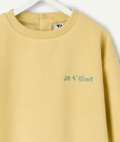 Sweat bébé garçon jaune avec message brodé