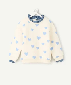 Sweat blanc imprimé coeurs bleus bébé fille