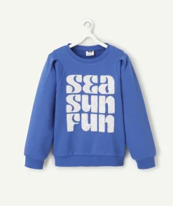 Sweat bleu avec imprimé blanc fun pour fille