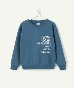 Sweat bleu garçon imprimé streetwear