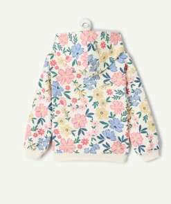 Sweat à capuche fille fleurs multicolores