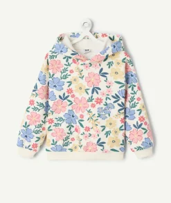 Sweat à capuche fille fleurs multicolores