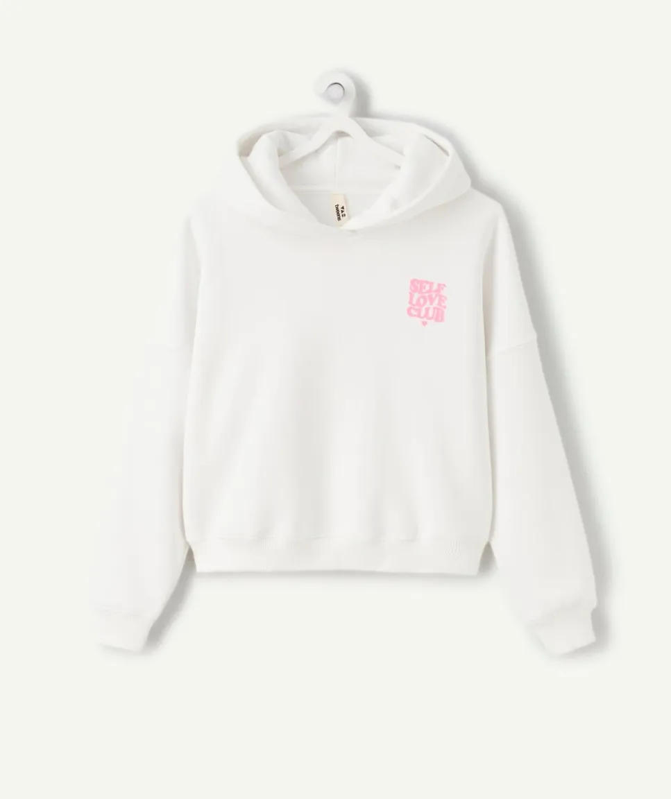 Sweat à capuche fille imprimé blanc